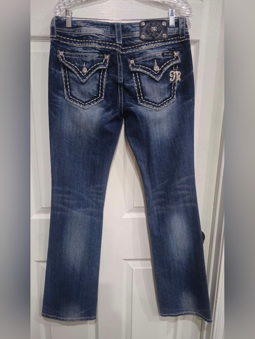 Miss Me Dark Blue Bootcut Jeans with Contrast Stitching - Picture 2 of 6